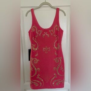 NWT coral embellished Bebe dress